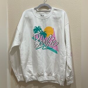 Barbie White Oversized Sweatshirt Retro Palm Trees  Size L